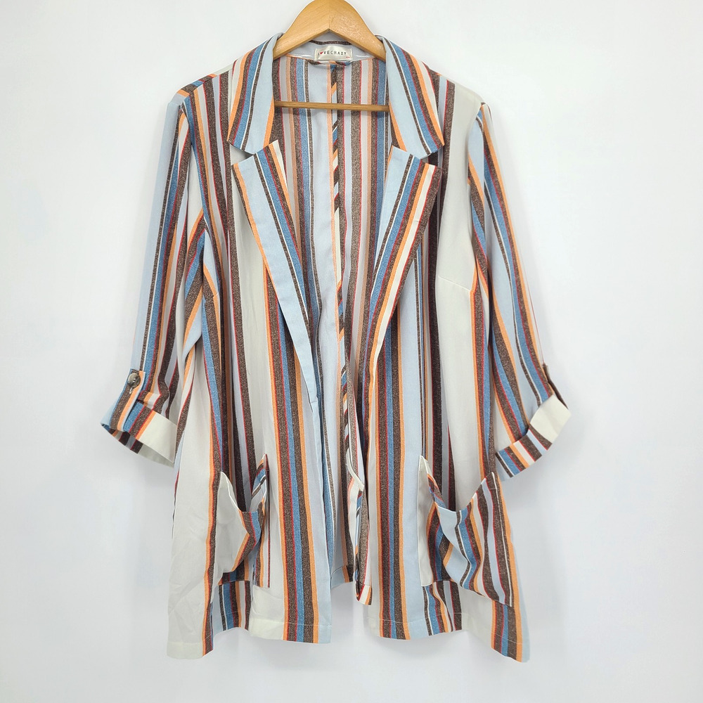Love Crazy Open Blazer Cardigan Stripe Shirt Western Boho Chic Lagenlook Size 1X